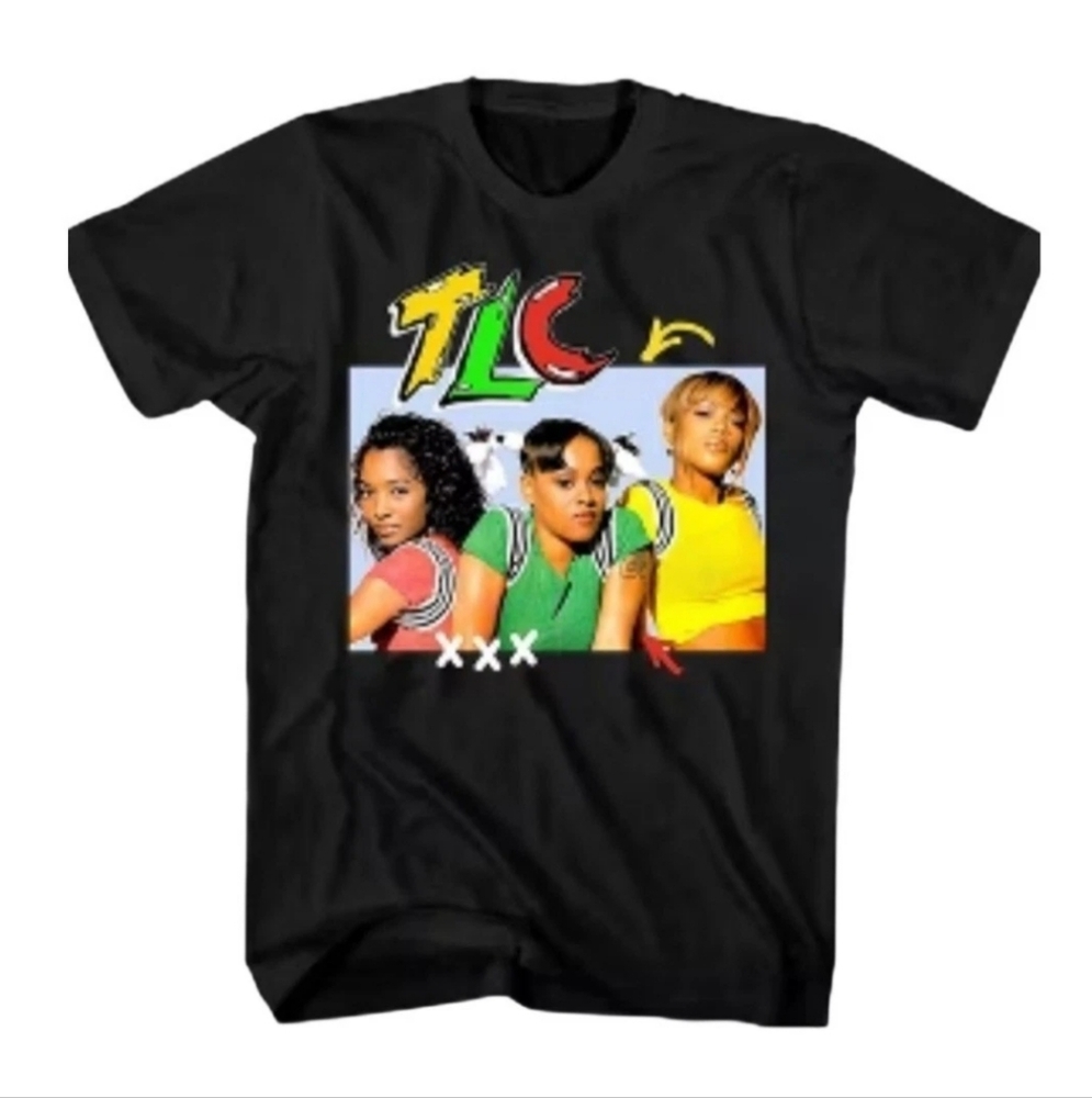 TLC Retro Graphic Band Tee 90s R&B Music Shirt Size S Black NWT - Picture 1 of 4